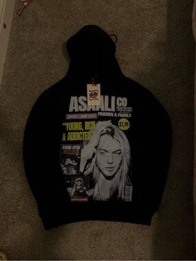 Brand New Asaali Black Hoodie With Tags  Magazine-Style Chest Graphic